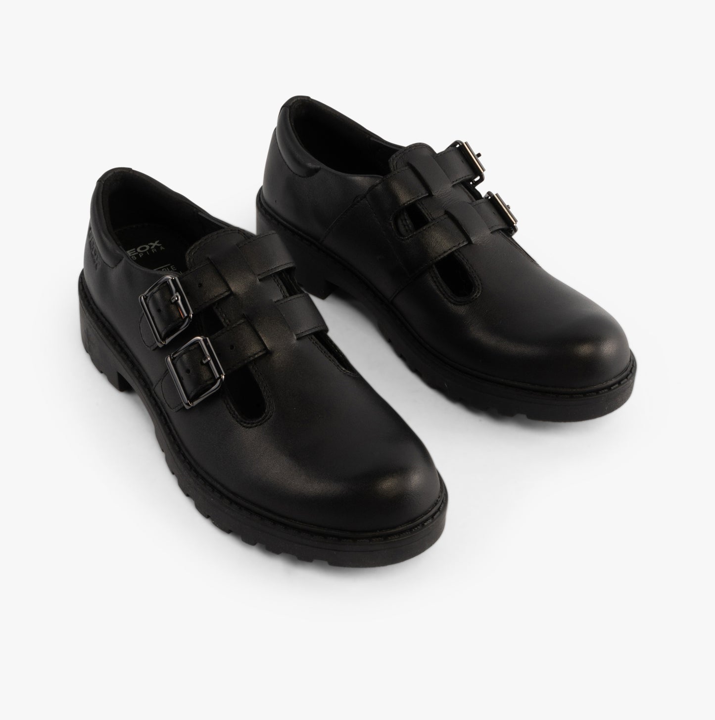 CASEY D Girls Leather Buckle School Shoes Black