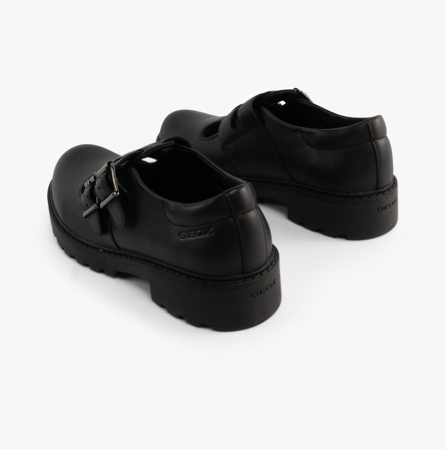 CASEY D Girls Leather Buckle School Shoes Black