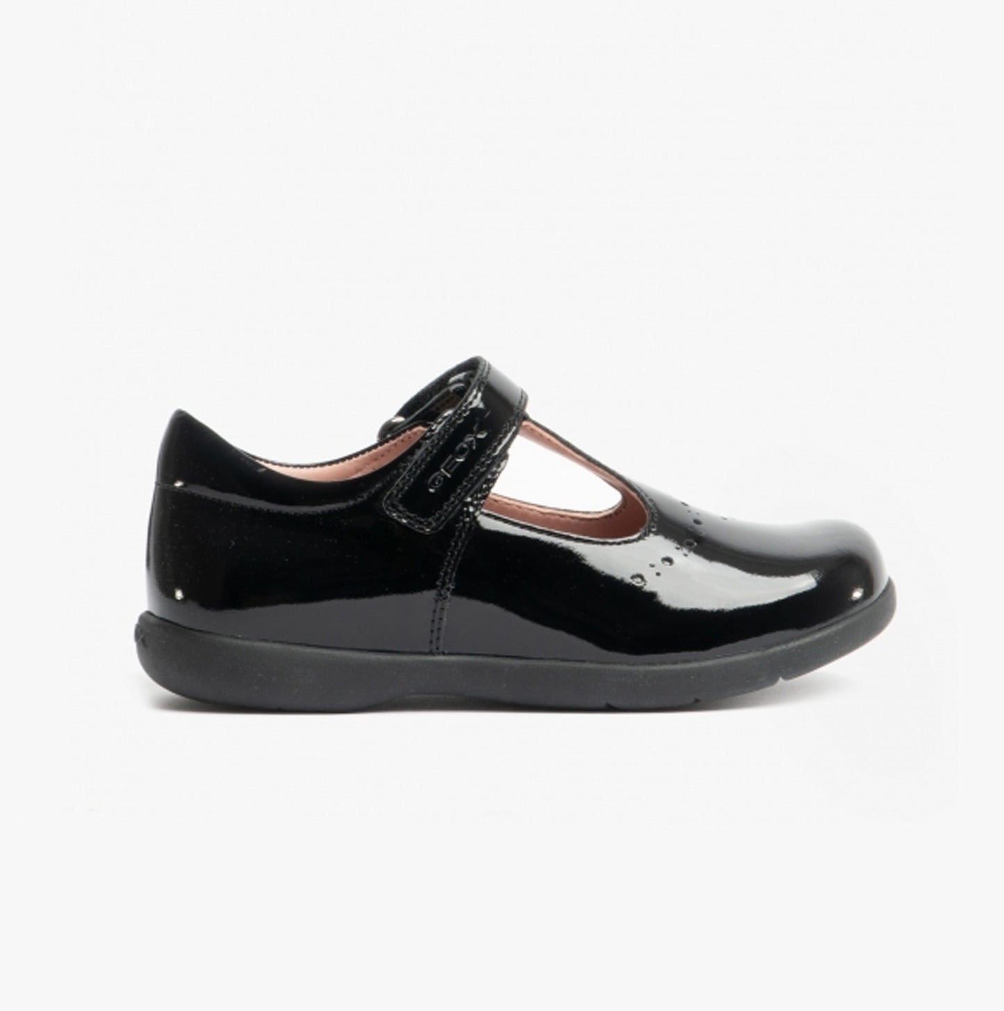 NAIMARA G B Girls Leather Touch Fasten School Shoes Patent Black