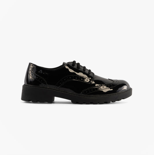 JR CASEY Girls Patent Brogue School Shoes Black