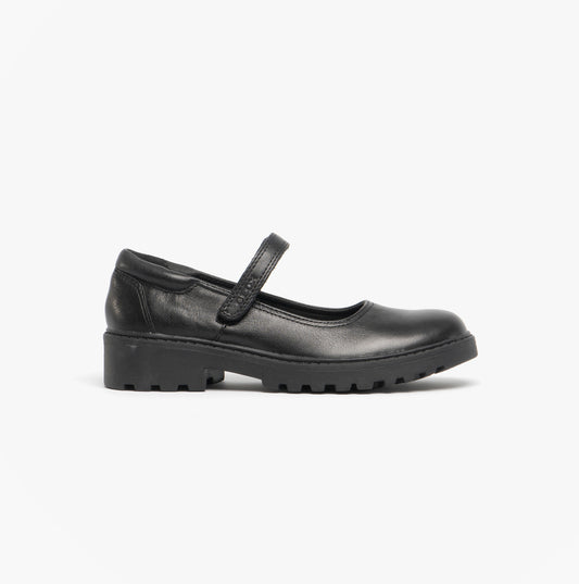 JR CASEY Girls Matte Black Leather School Shoes