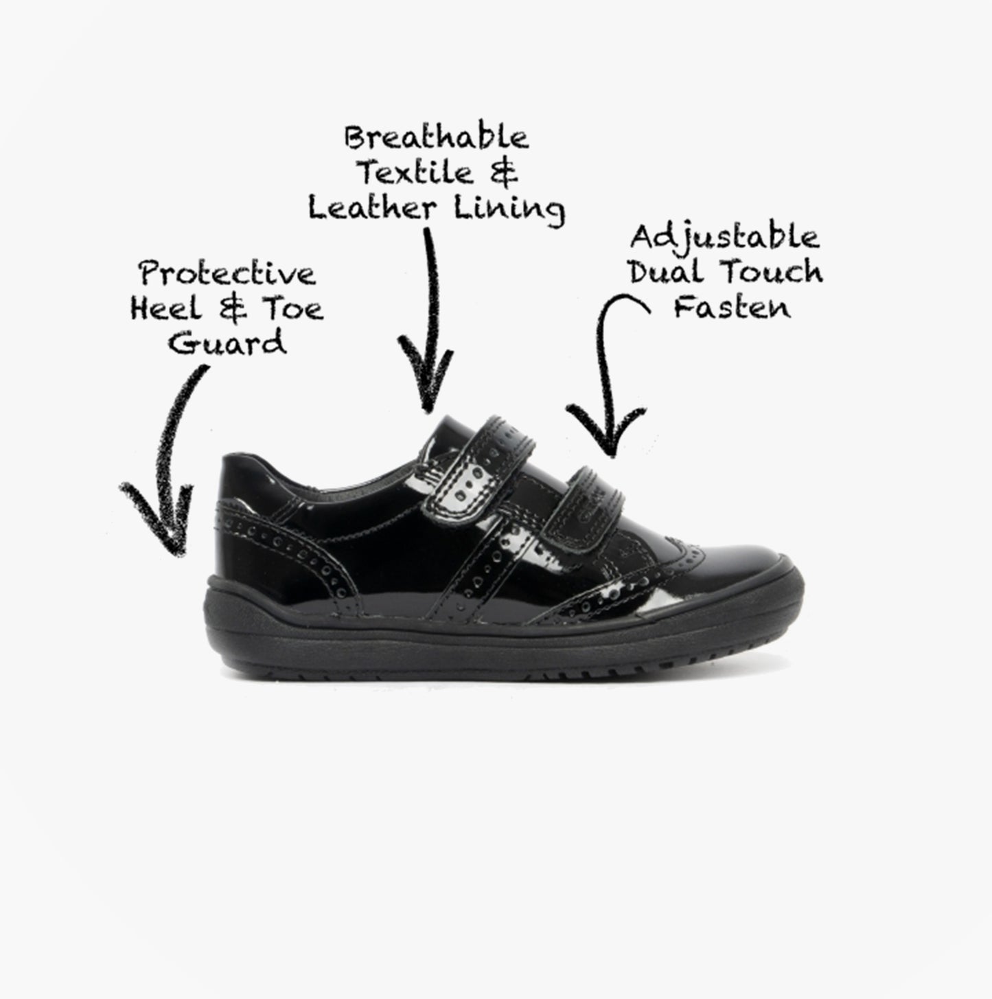 HADRIEL G G Girls Leather Touch Fasten School Shoes Patent Black