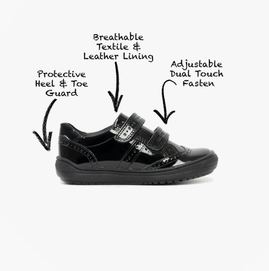 HADRIEL G G Girls Leather Touch Fasten School Shoes Patent Black