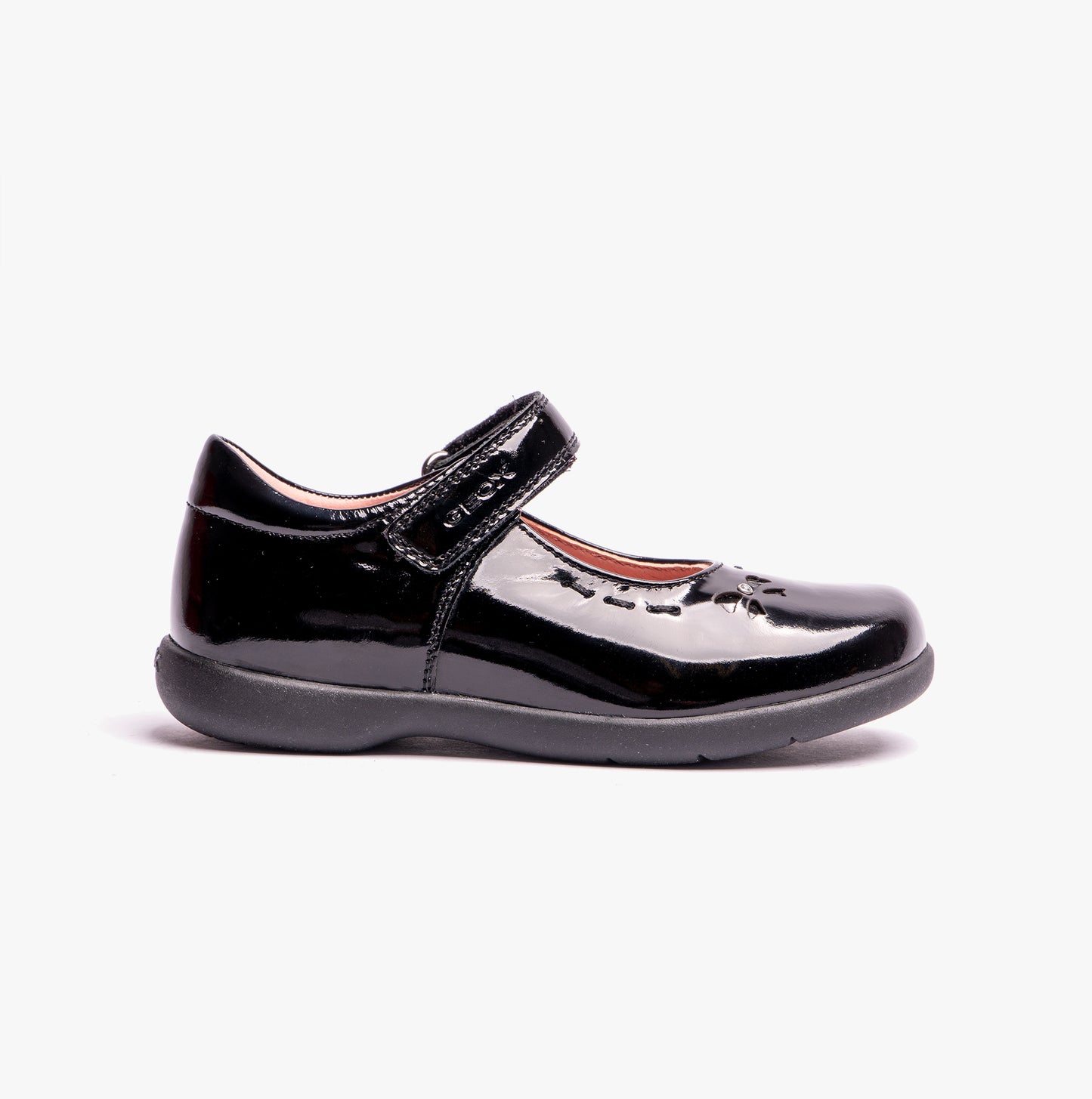 NAIMARA G A Girls Leather Touch Fasten School Shoes Patent Black