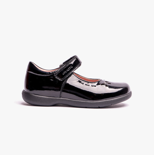 NAIMARA G A Girls Leather Touch Fasten School Shoes Patent Black