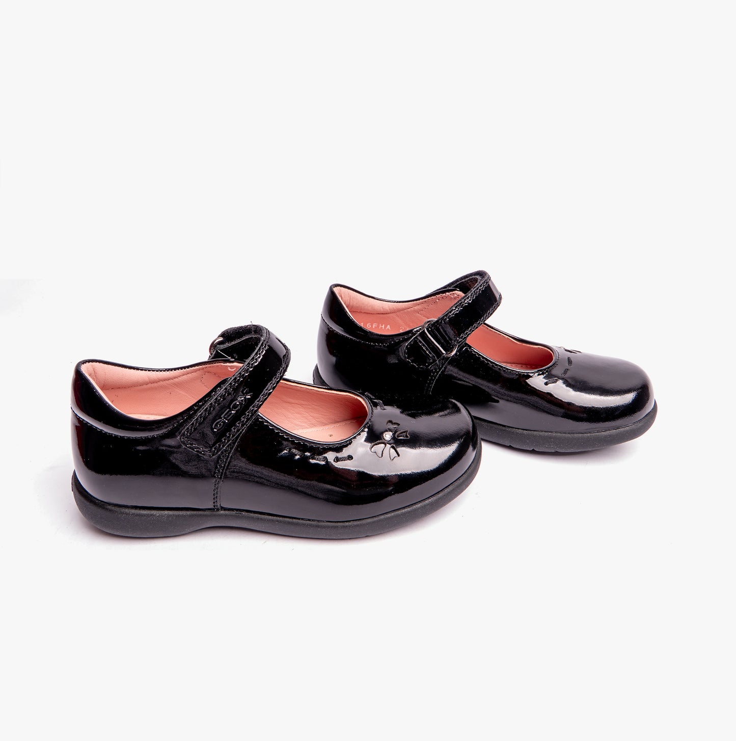 NAIMARA G A Girls Leather Touch Fasten School Shoes Patent Black
