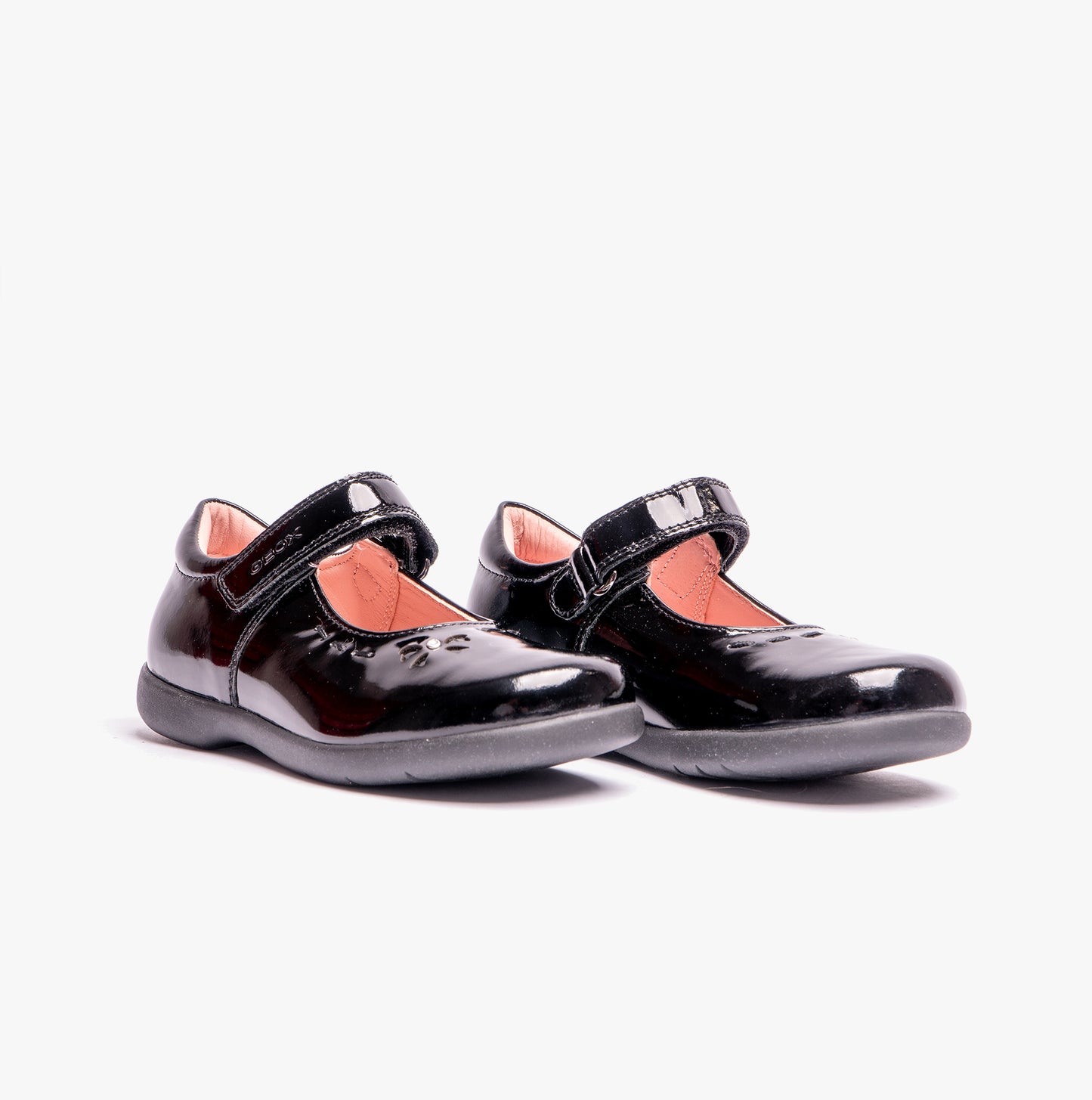 NAIMARA G A Girls Leather Touch Fasten School Shoes Patent Black