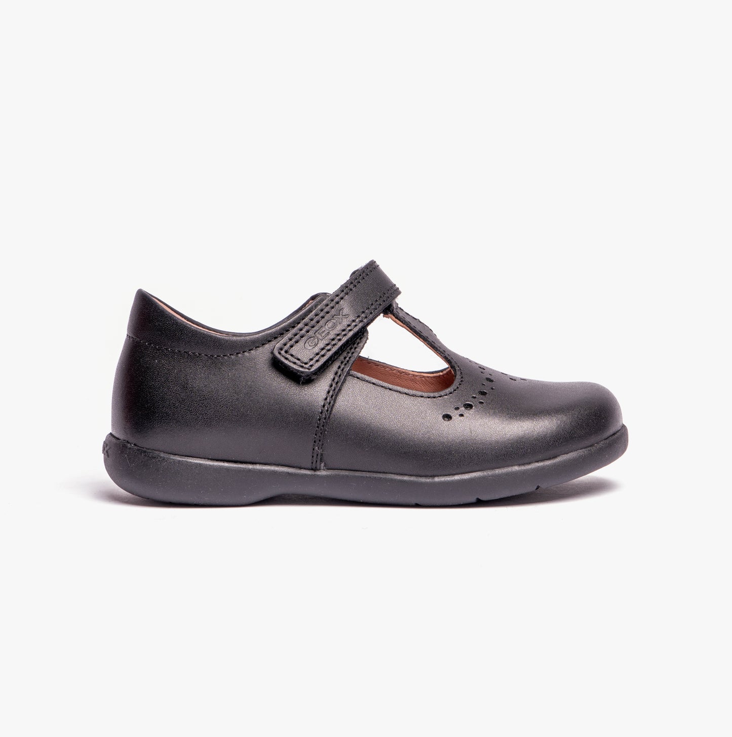 NAIMARA G B Girls Leather Touch Fasten School Shoes Black