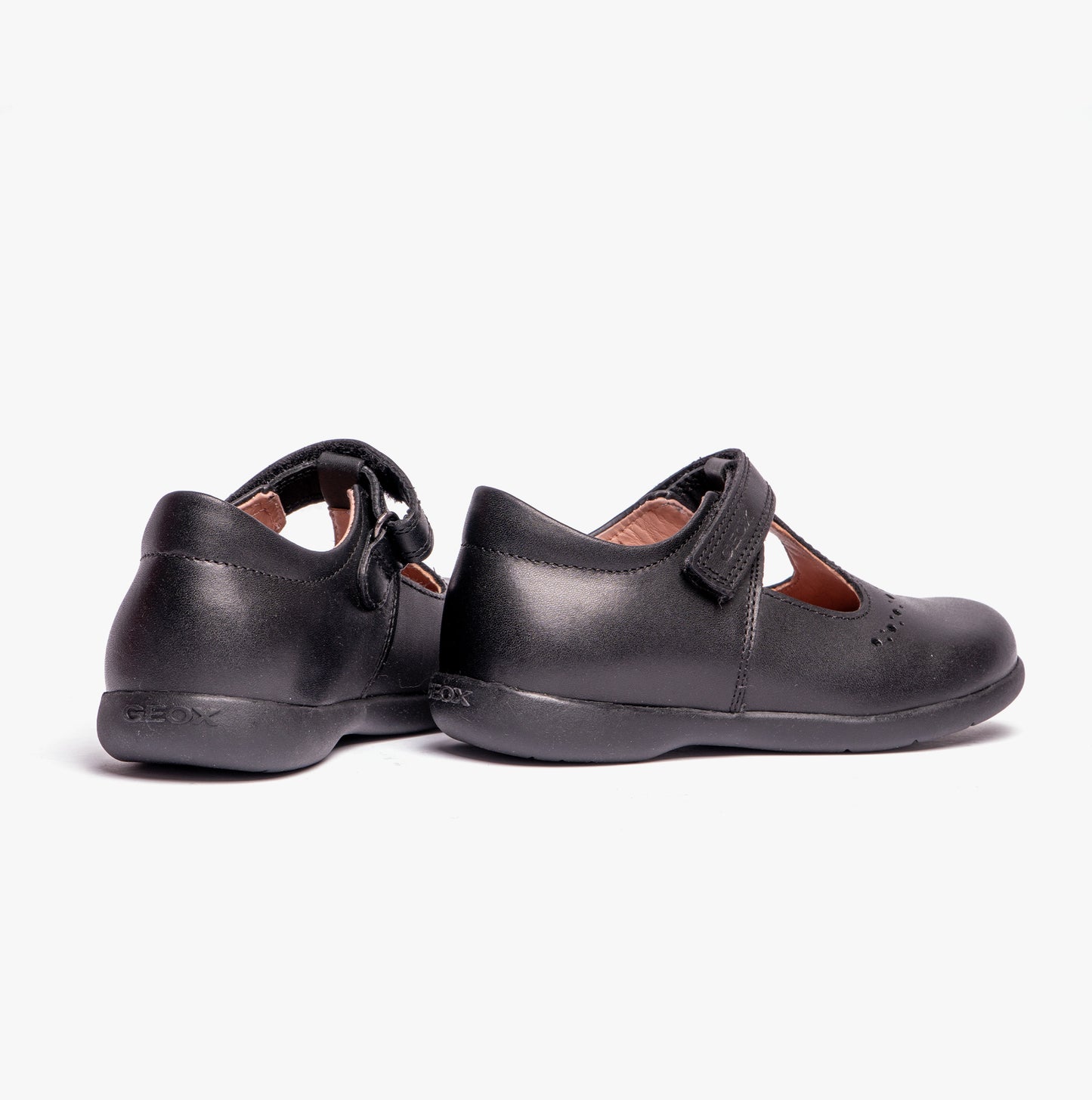 NAIMARA G B Girls Leather Touch Fasten School Shoes Black