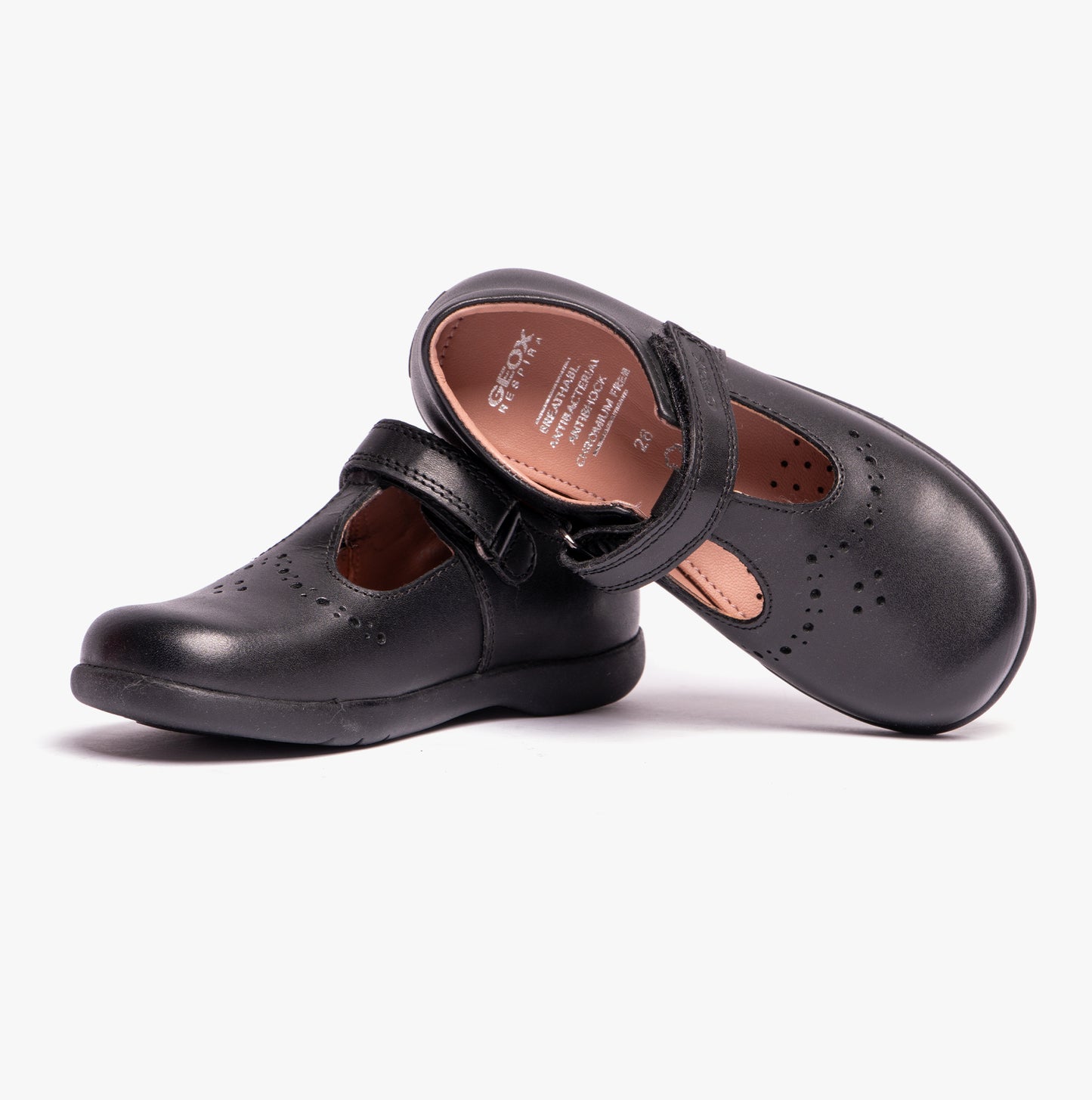 NAIMARA G B Girls Leather Touch Fasten School Shoes Black