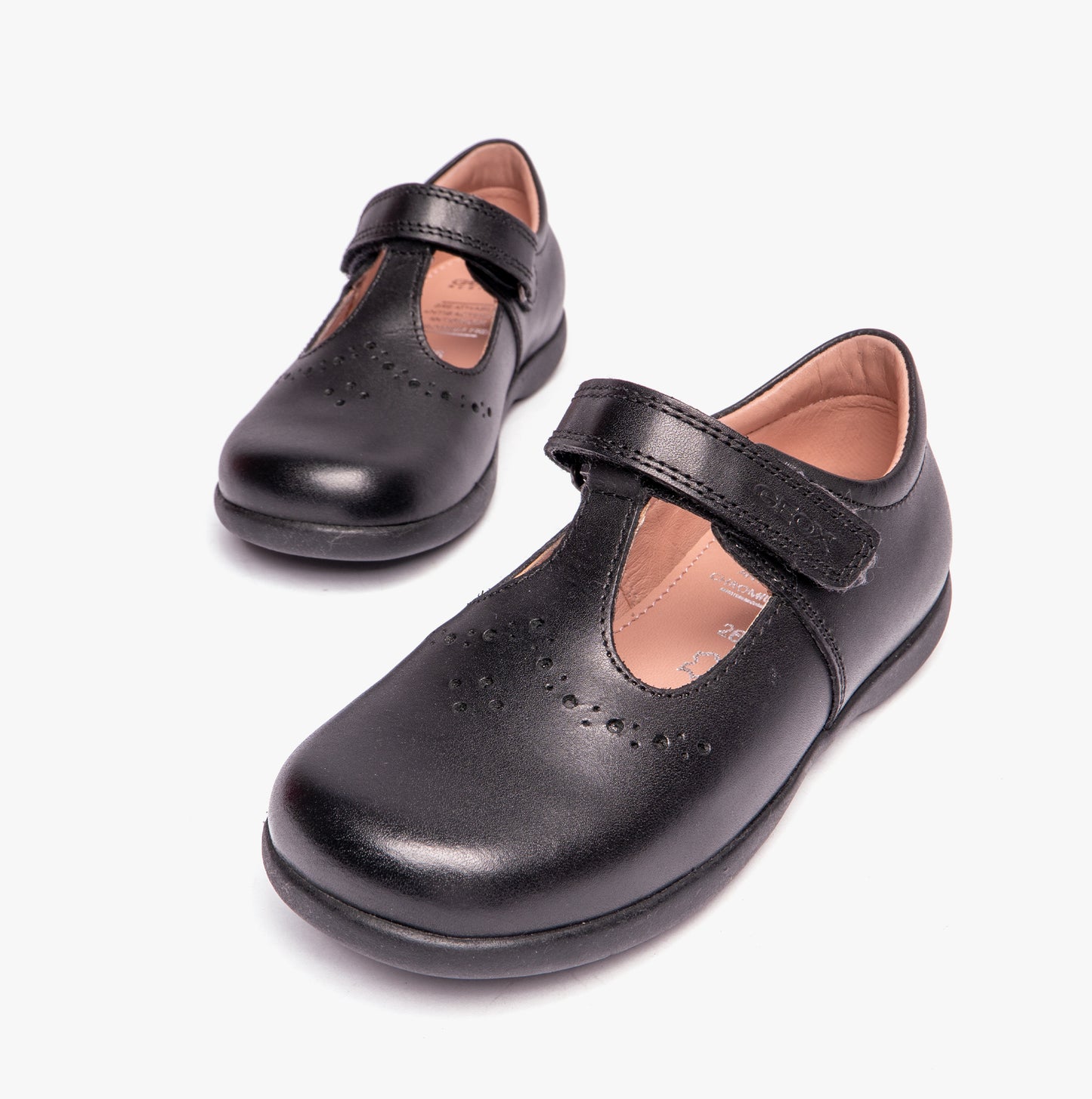 NAIMARA G B Girls Leather Touch Fasten School Shoes Black