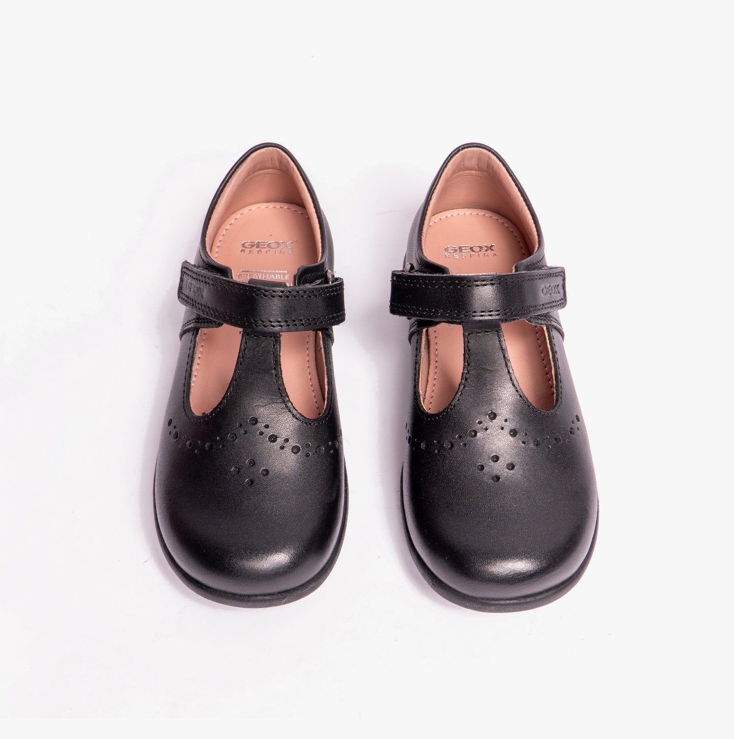 NAIMARA G B Girls Leather Touch Fasten School Shoes Black