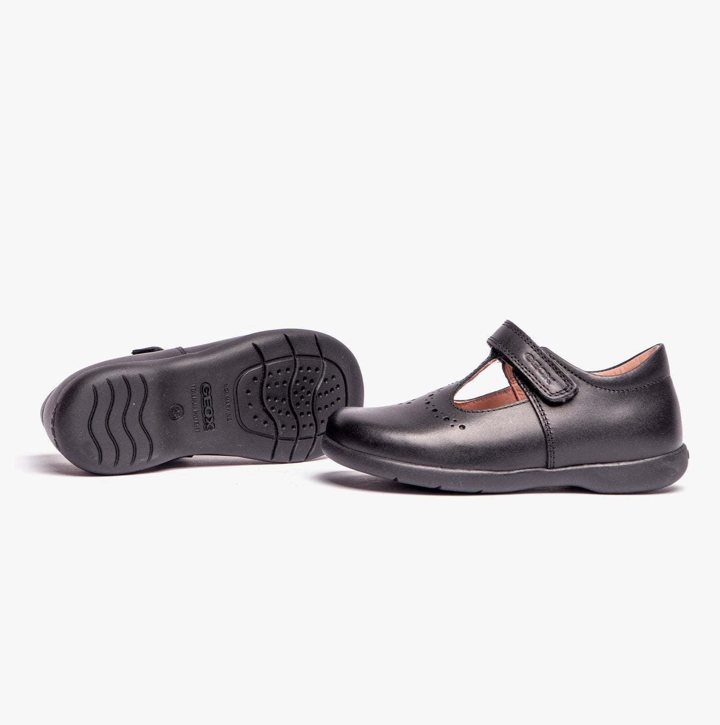 NAIMARA G B Girls Leather Touch Fasten School Shoes Black
