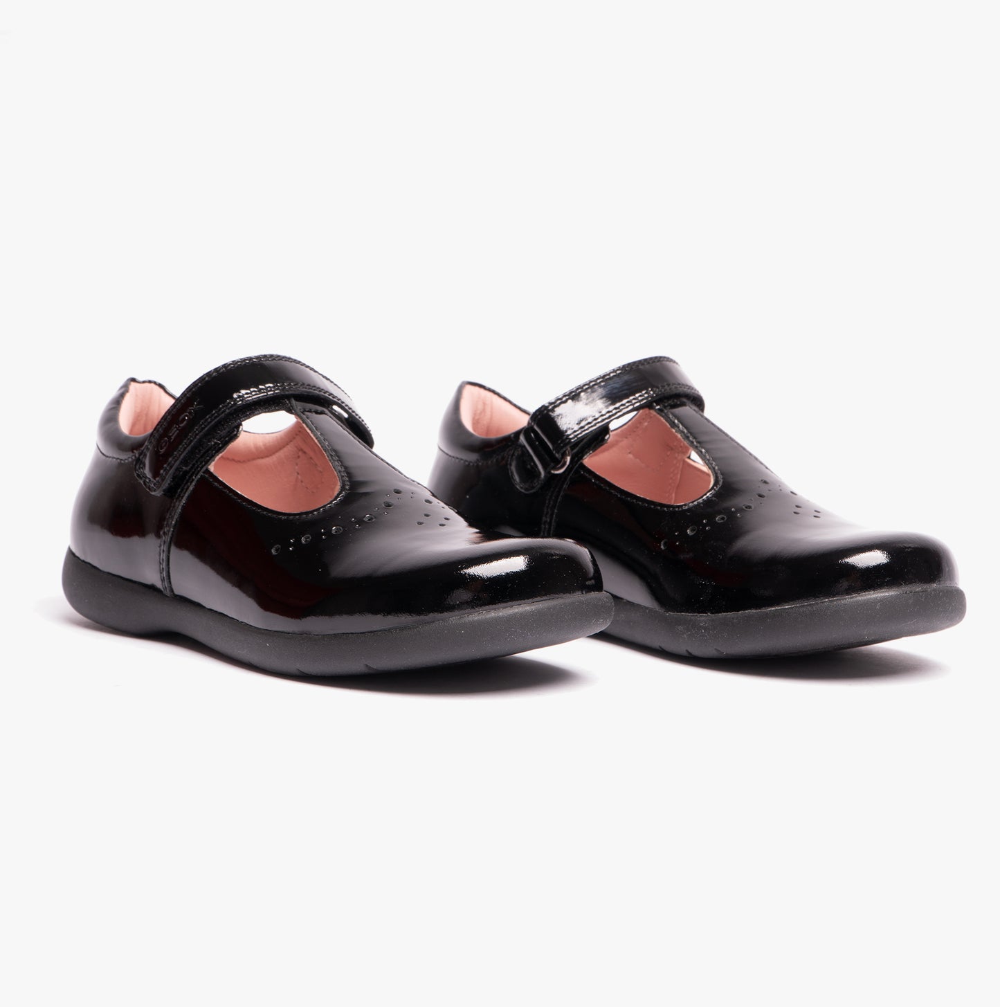 NAIMARA G B Girls Leather Touch Fasten School Shoes Patent Black