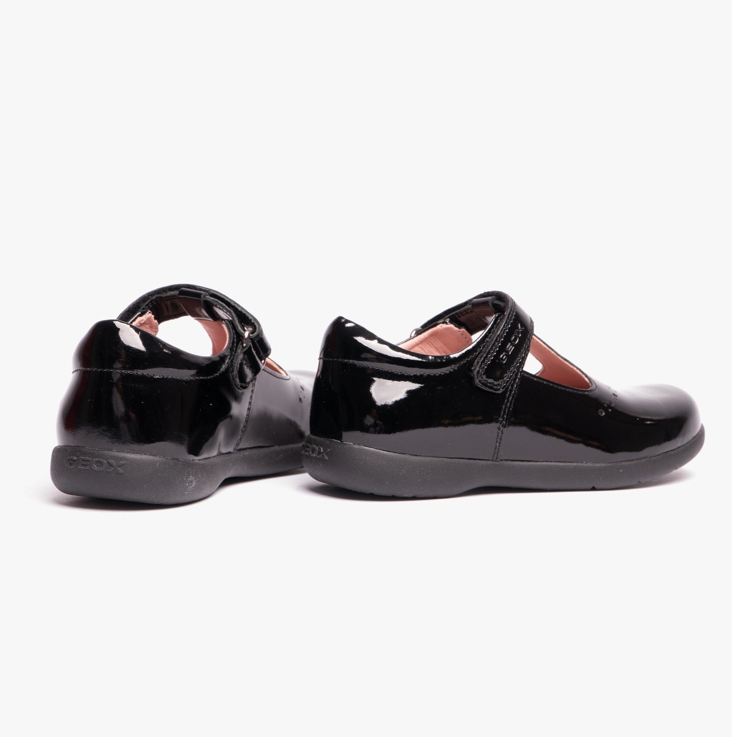 NAIMARA G B Girls Leather Touch Fasten School Shoes Patent Black
