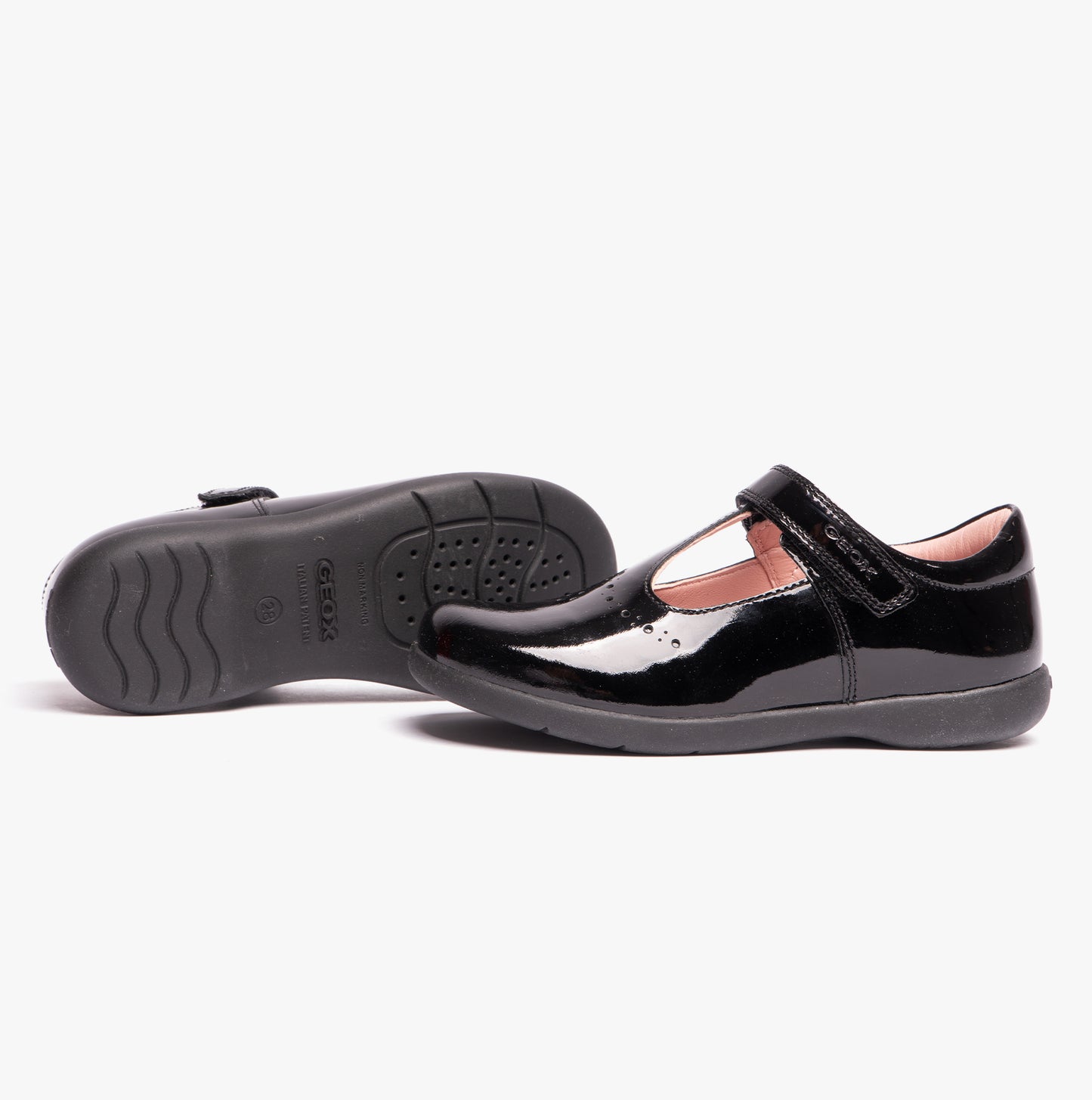 NAIMARA G B Girls Leather Touch Fasten School Shoes Patent Black