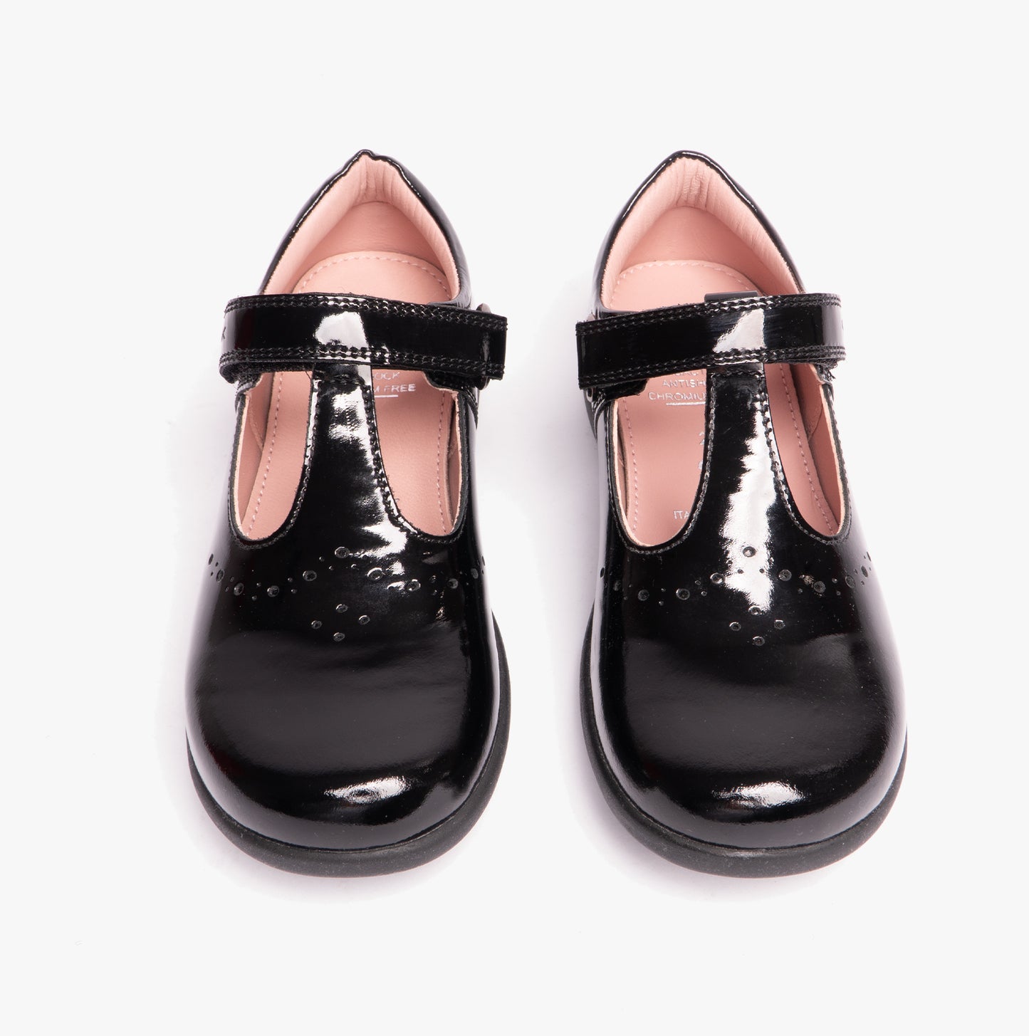 NAIMARA G B Girls Leather Touch Fasten School Shoes Patent Black