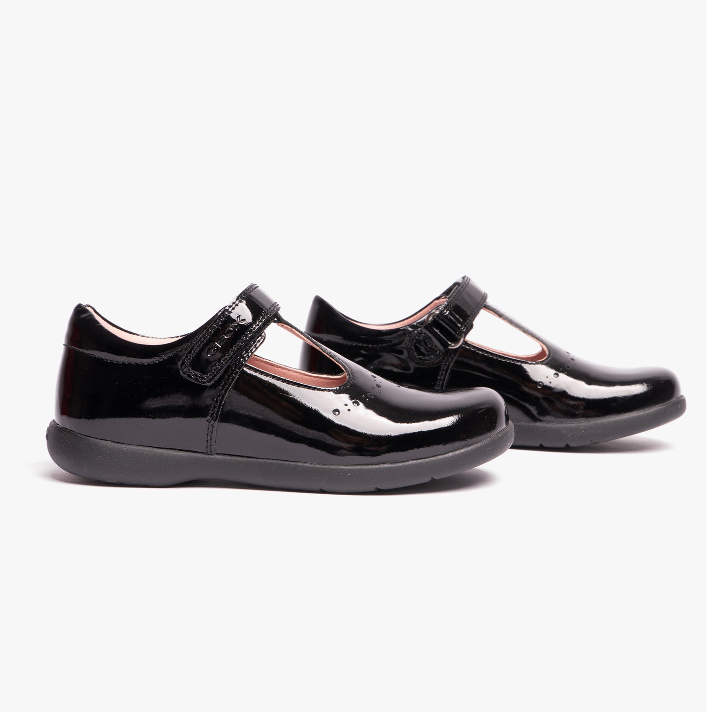 NAIMARA G B Girls Leather Touch Fasten School Shoes Patent Black