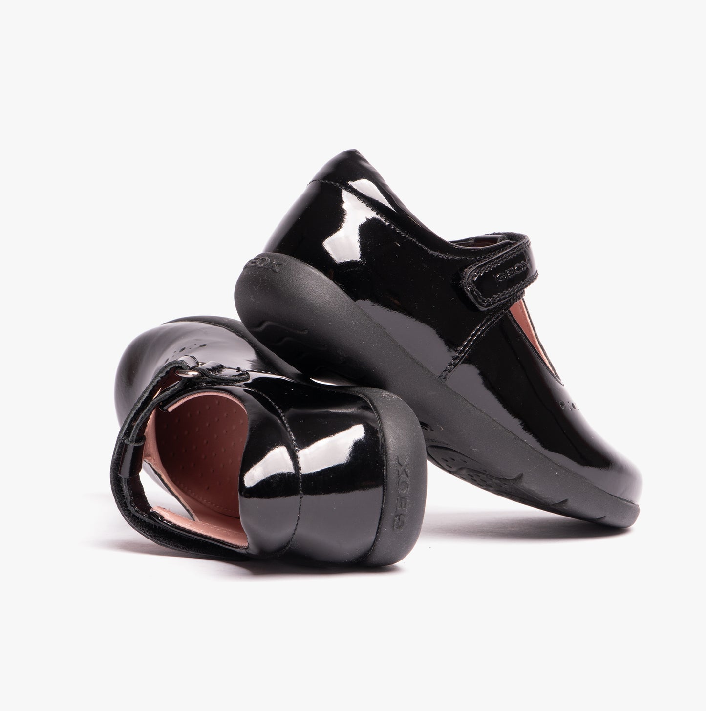 NAIMARA G B Girls Leather Touch Fasten School Shoes Patent Black