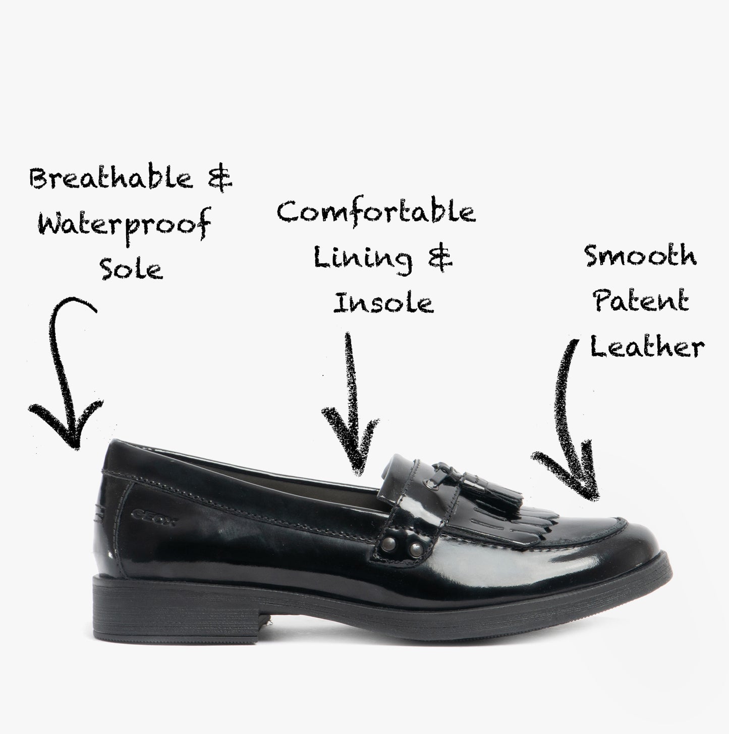 JR AGATA Girls Moccasin Tassel School Shoes Patent Black