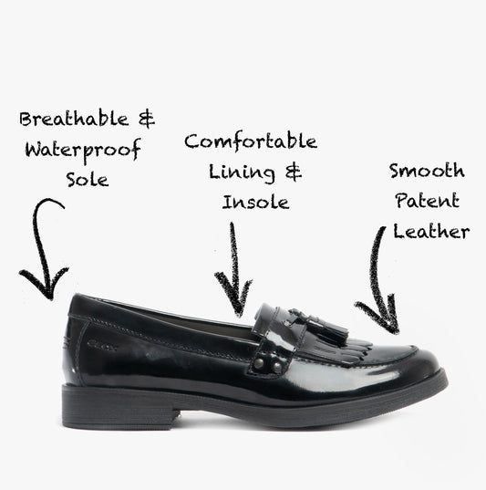 JR AGATA Girls Moccasin Tassel School Shoes Patent Black