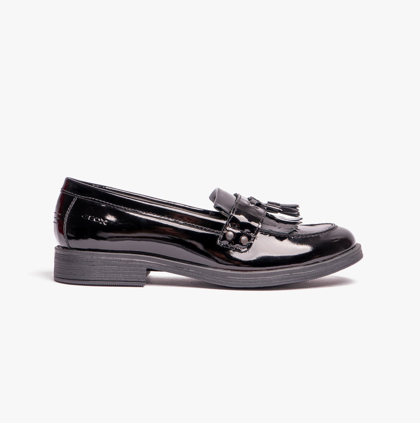 JR AGATA Girls Moccasin Tassel School Shoes Patent Black