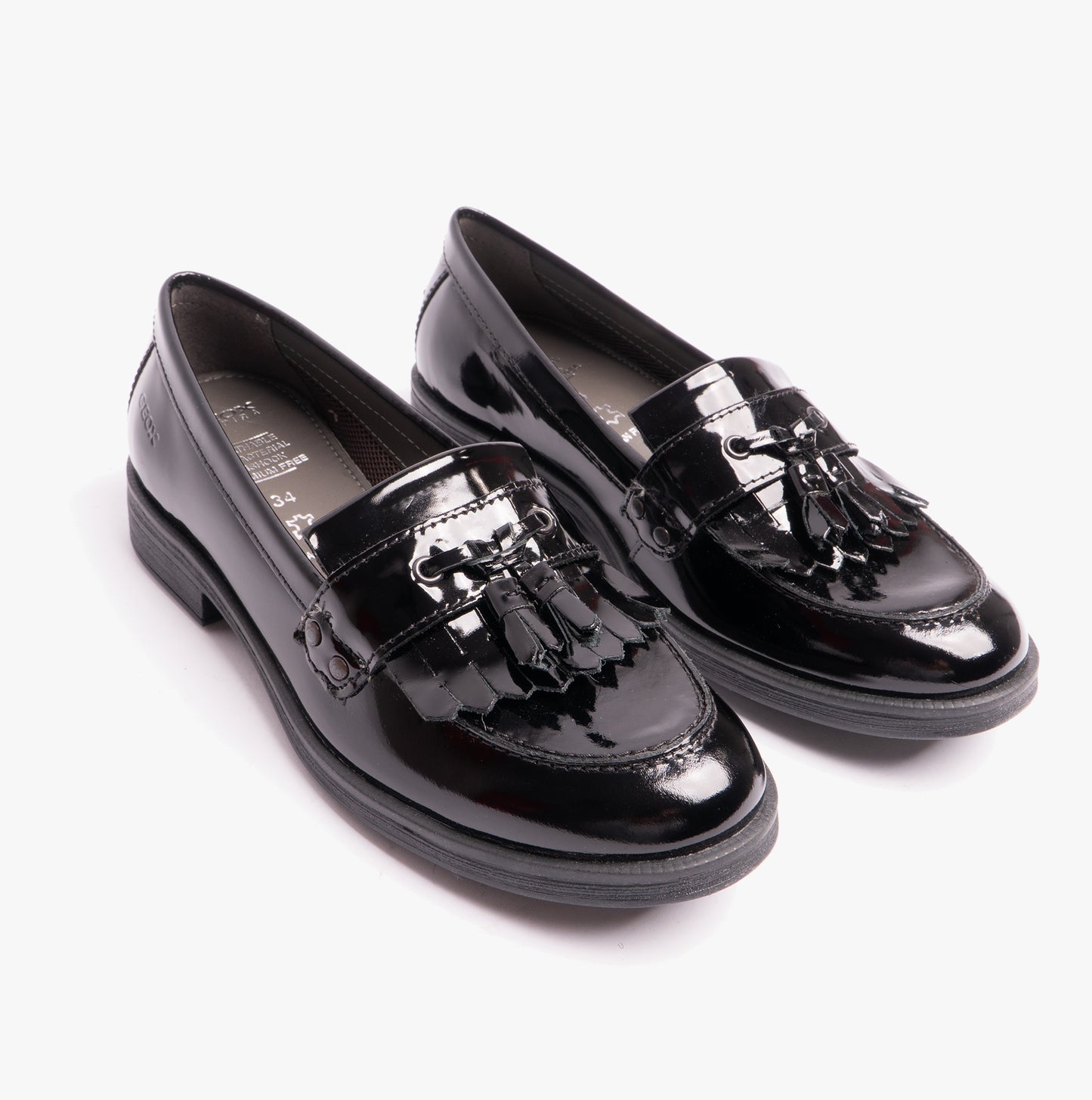 JR AGATA Girls Moccasin Tassel School Shoes Patent Black