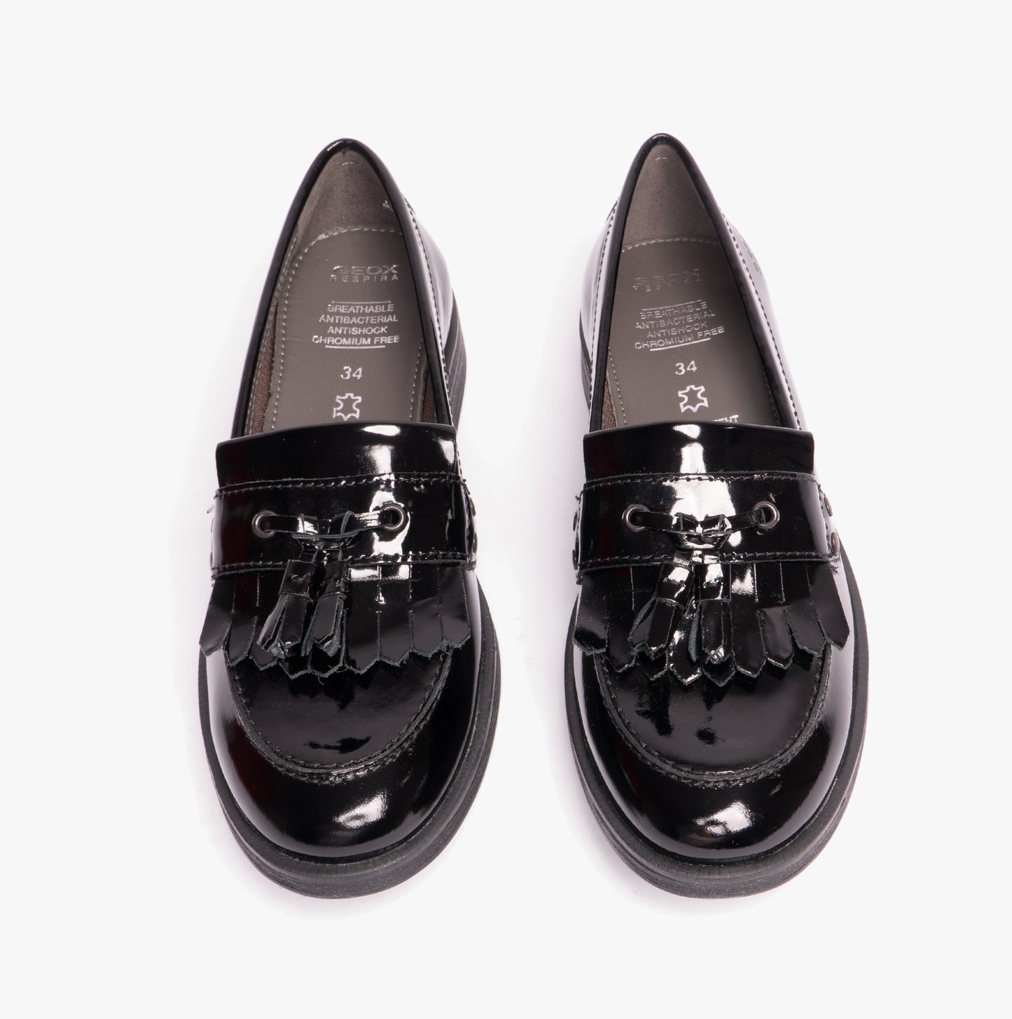 JR AGATA Girls Moccasin Tassel School Shoes Patent Black