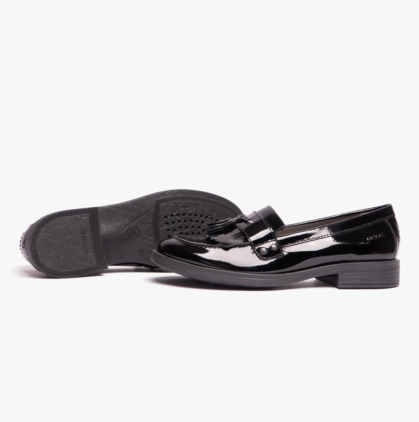 JR AGATA Girls Moccasin Tassel School Shoes Patent Black