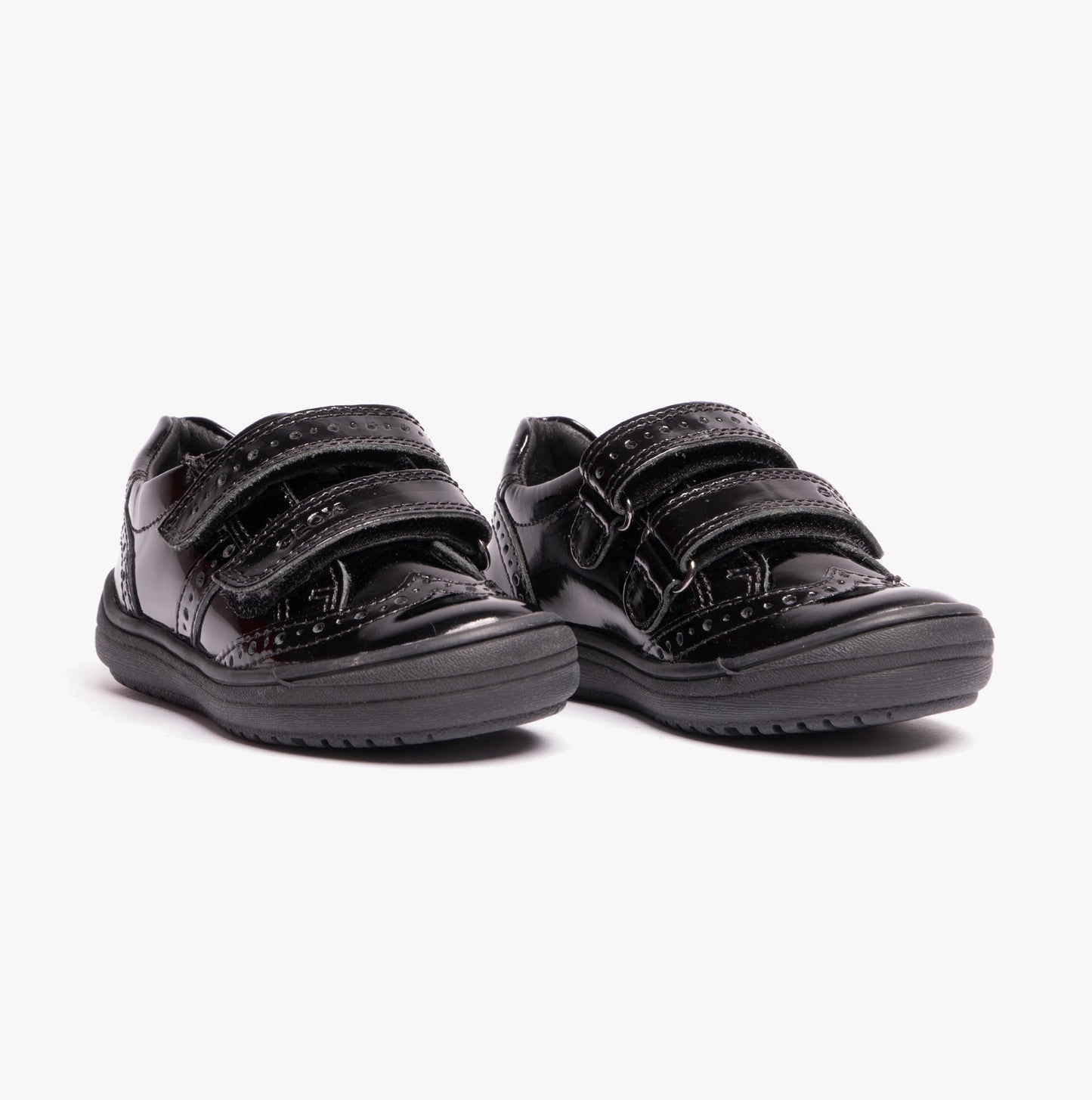 HADRIEL G G Girls Leather Touch Fasten School Shoes Patent Black