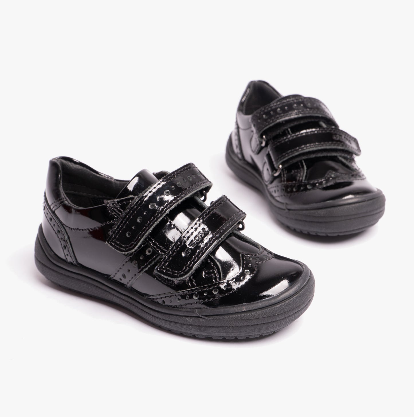 HADRIEL G G Girls Leather Touch Fasten School Shoes Patent Black