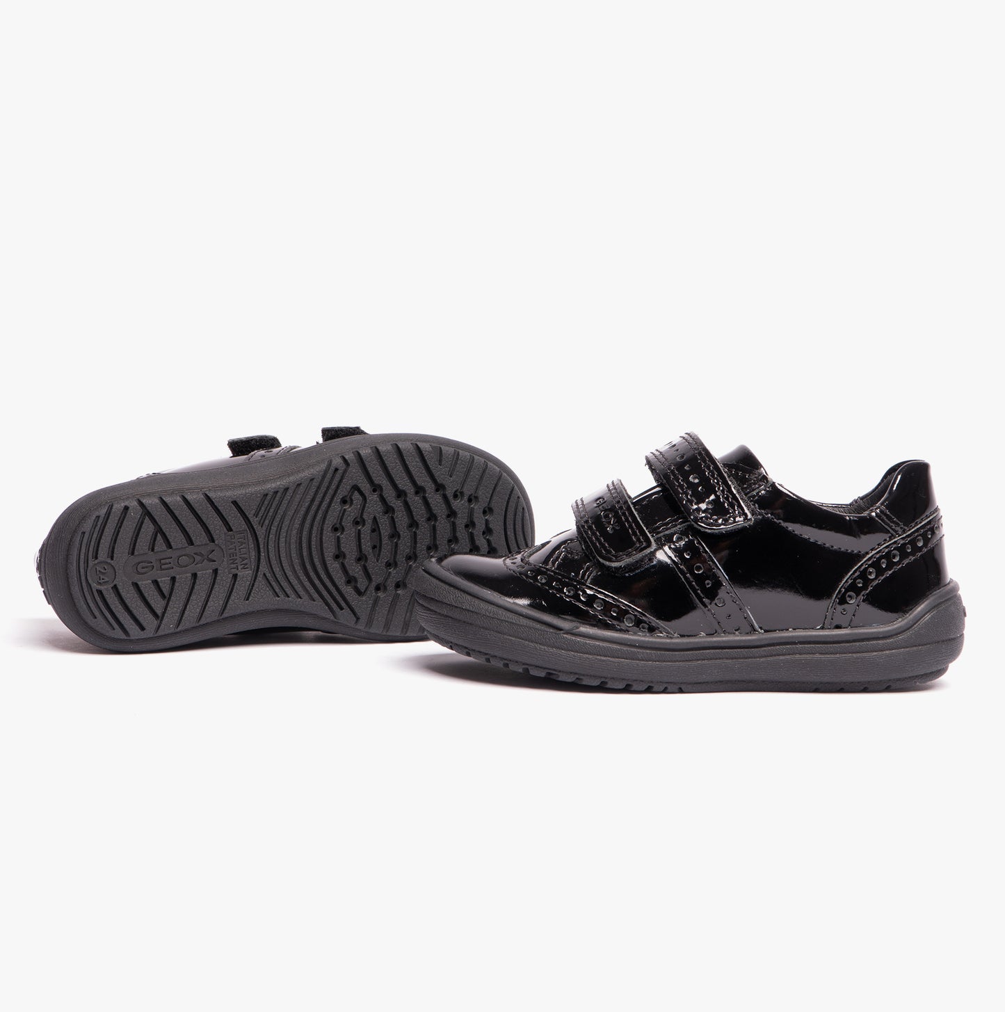 HADRIEL G G Girls Leather Touch Fasten School Shoes Patent Black