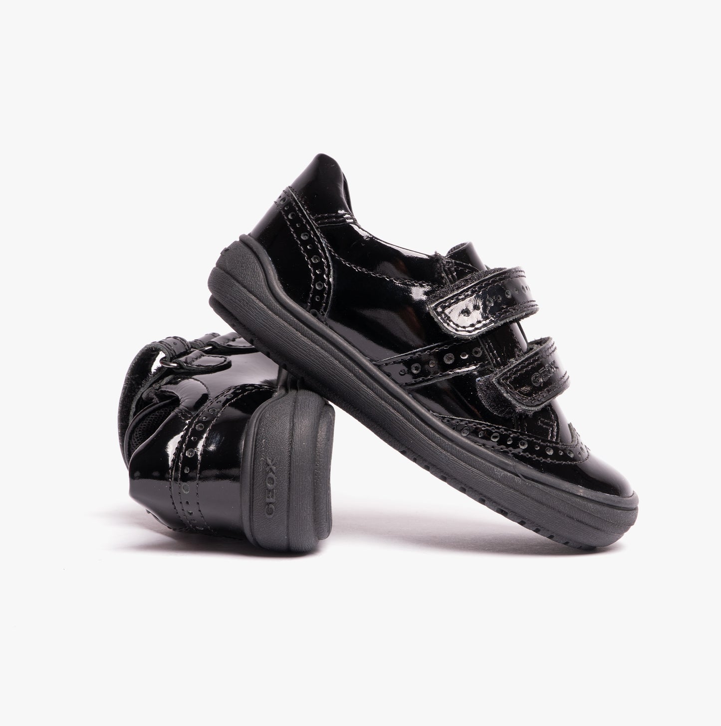 HADRIEL G G Girls Leather Touch Fasten School Shoes Patent Black