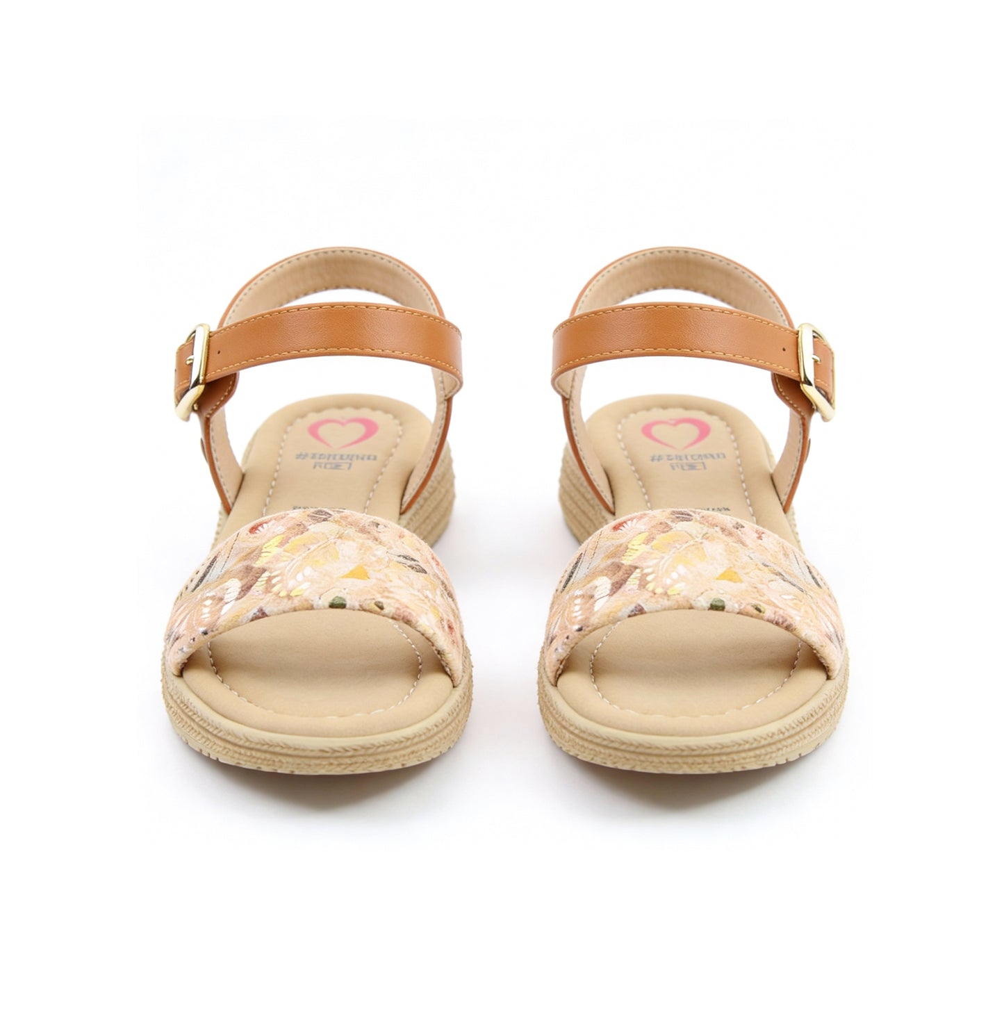 Heavenly Feet SARA Womens Platform  Sandals Tan/Gold Multi
