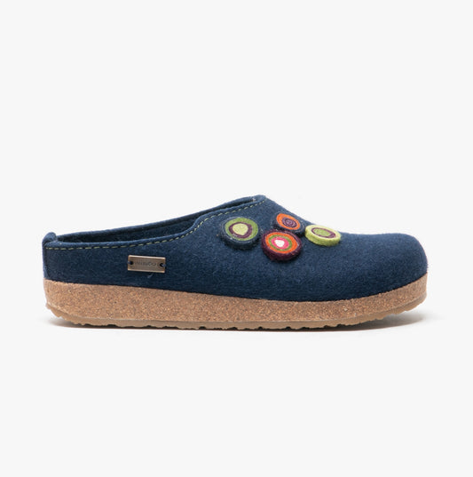 Haflinger KANON Womens Felt Wide Fit Mule Slippers Denim Blue
