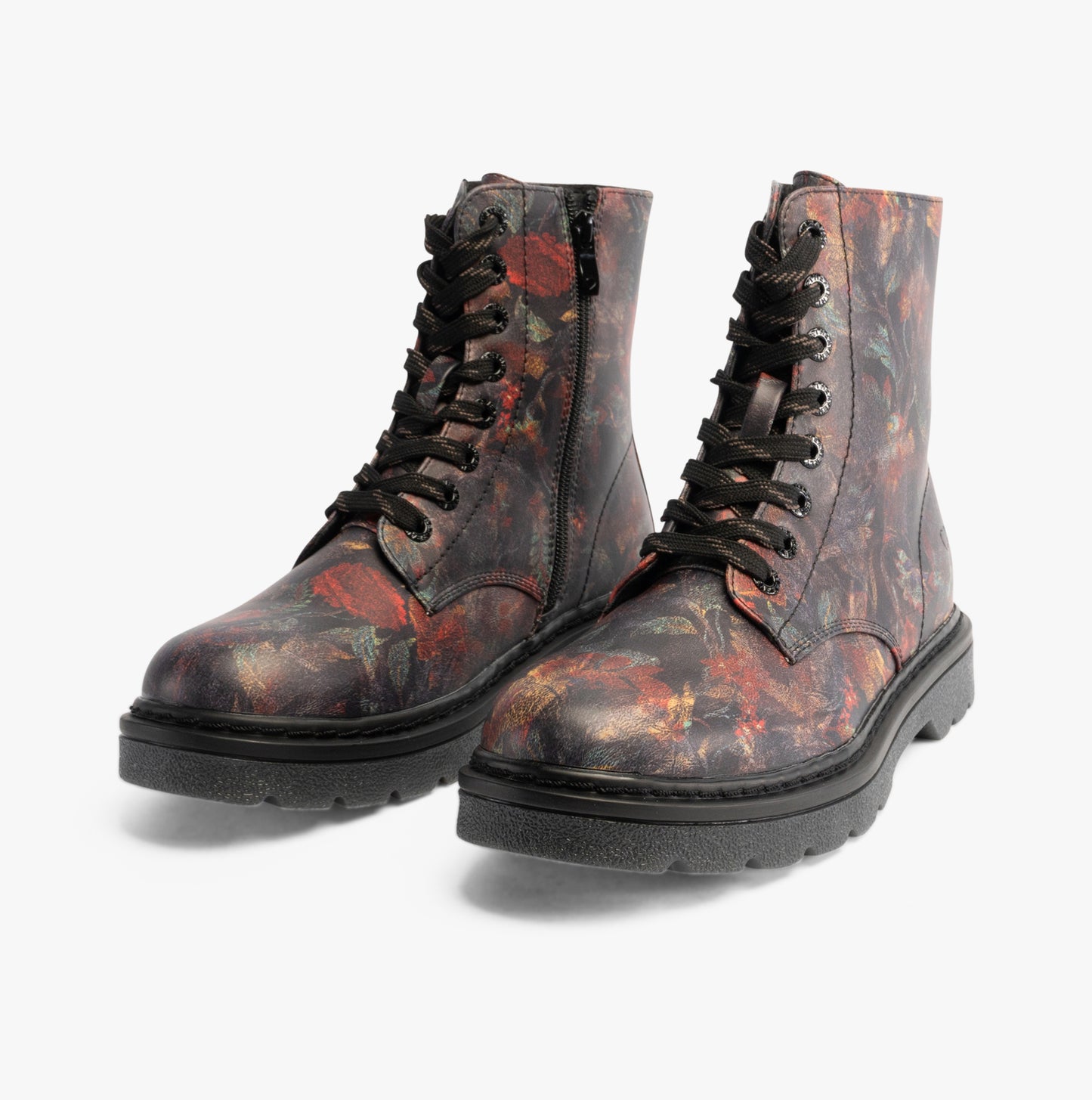 Heavenly Feet JUSTINA2 WOODLAND PRINT Womens Lace Up Boots Black