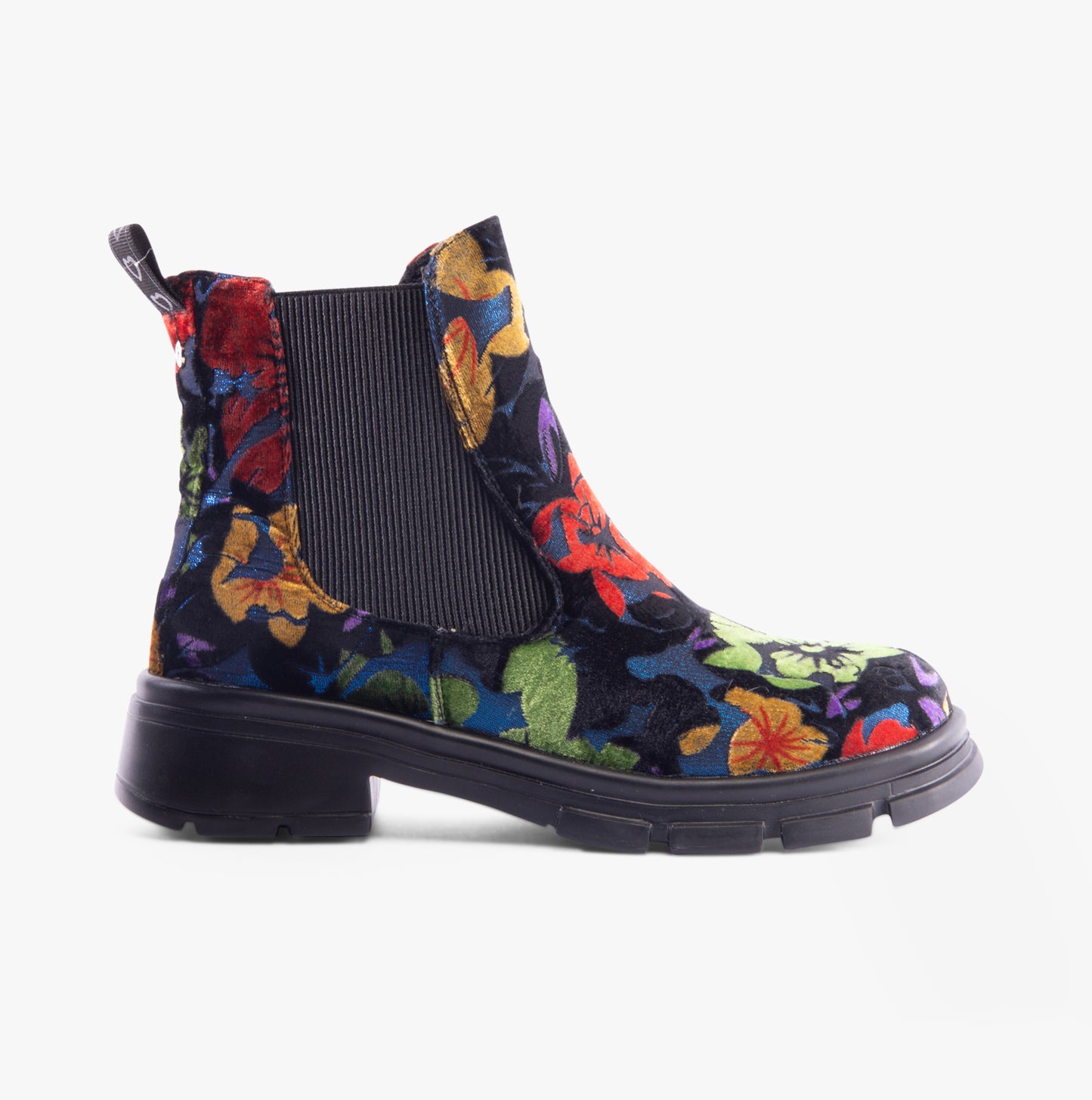 Heavenly Feet REMY Womens Chelsea Boots Floral Velour Blue