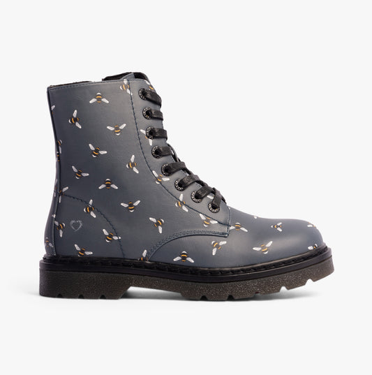 Heavenly Feet JUSTINA2 NEW BEE PRINT Womens Lace Up Boots Ocean
