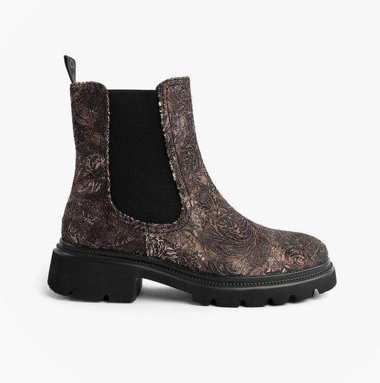 Heavenly Feet BRKVLR ZETA MEADOW VELOUR Womens Chelsea Boots Bark Velour