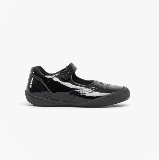 Hush Puppies RINA Girls Leather School Shoes Black Patent