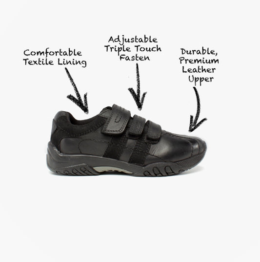 Hush Puppies SEB Boys Leather School Shoes Black
