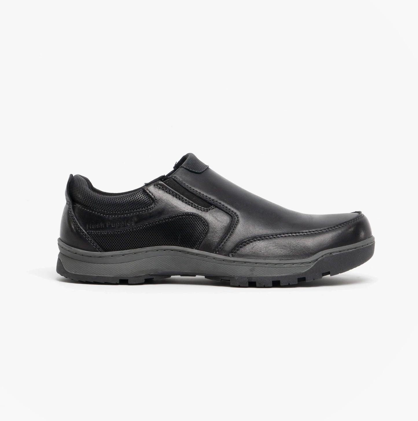 Hush Puppies JASPER Mens Leather Slip On Shoes Black
