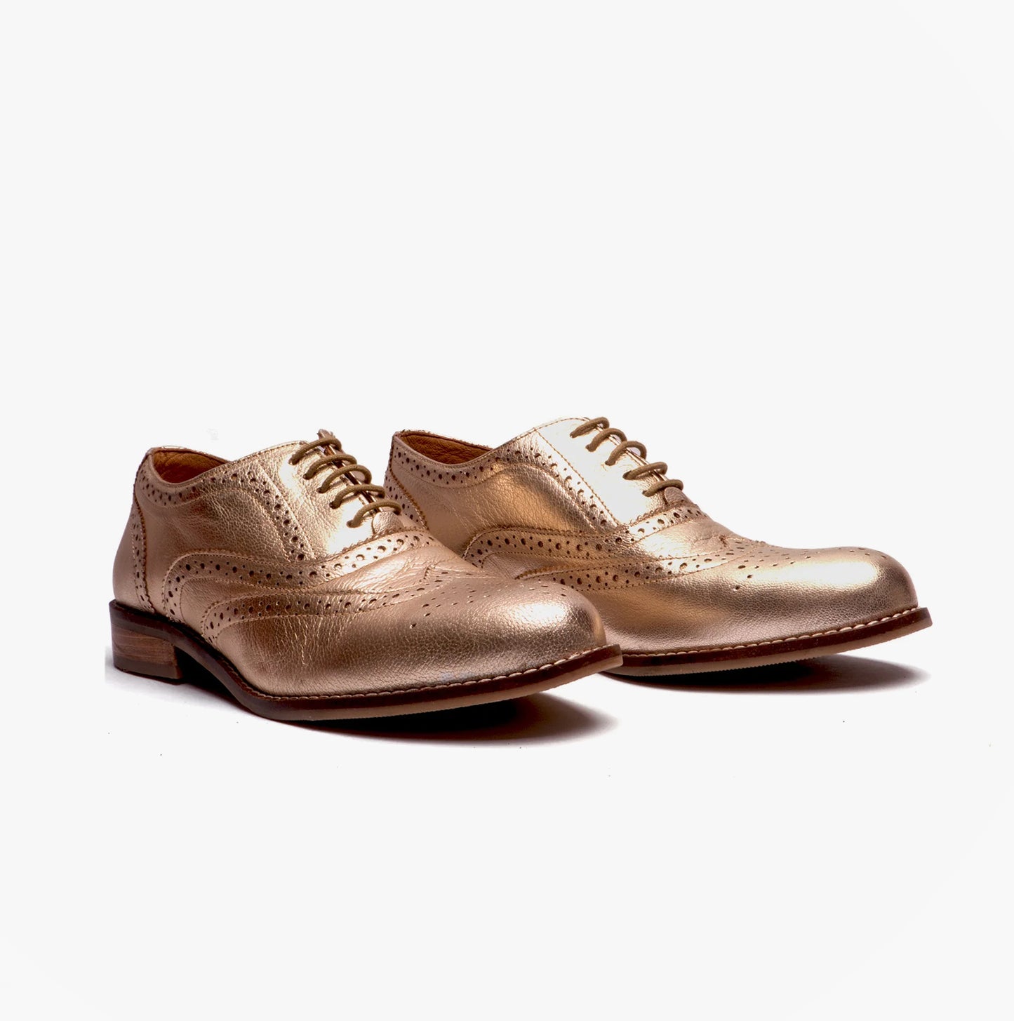 Hush Puppies NATALIE Womens Leather Brogue Shoes Gold