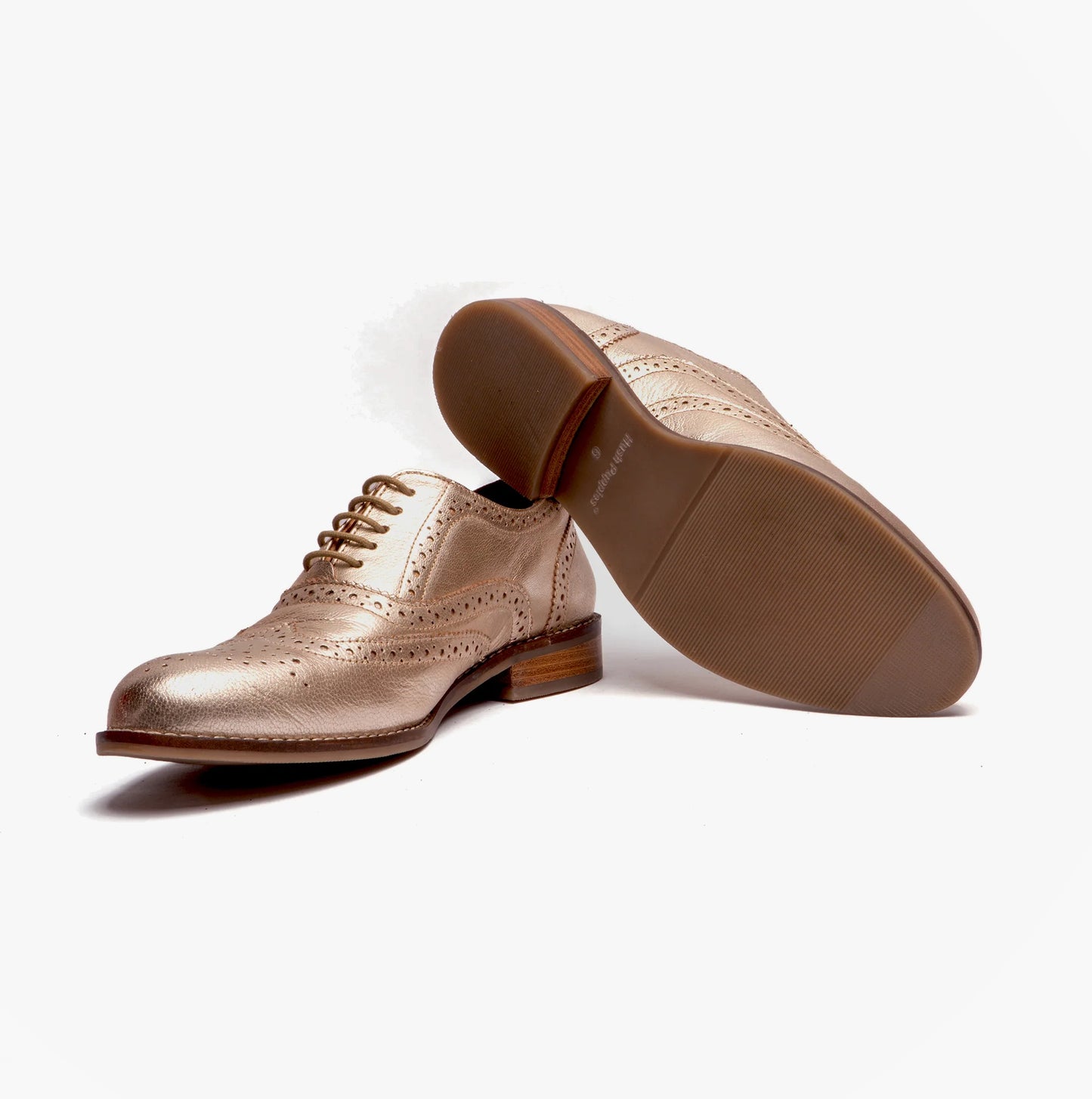 Hush Puppies NATALIE Womens Leather Brogue Shoes Gold