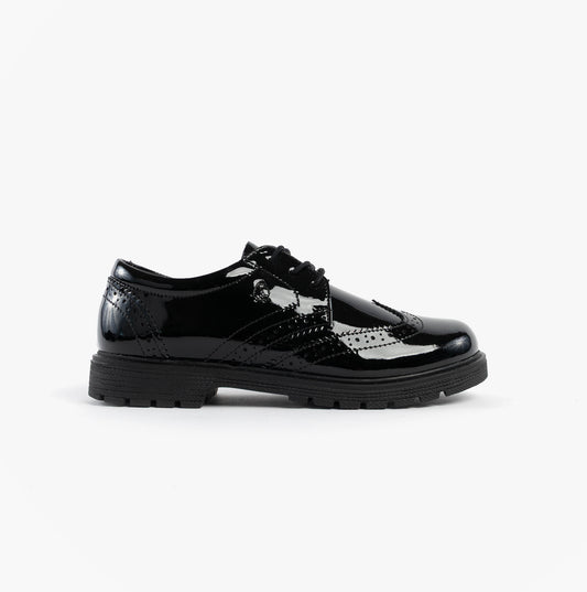 Hush Puppies SALLY Girls Leather School Shoes Black Patent