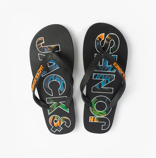 Jack & Jones LOGO PALM PRINT Mens Flip-Flops Anthracite
