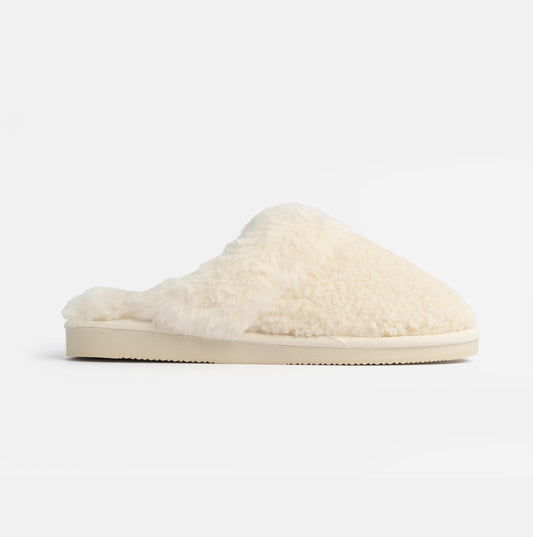 Jo & Joe HELGA Womens Mule Faux Fur Slippers Cream
