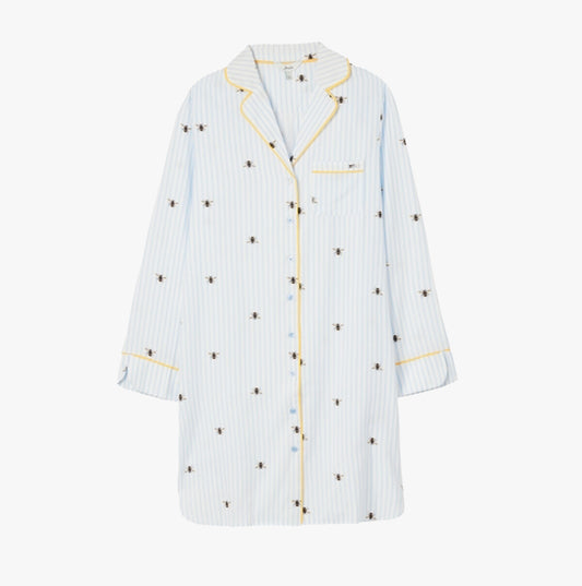 Joules LEILA LIGHT Womens Cotton Nightwear Blue Bee Stripe