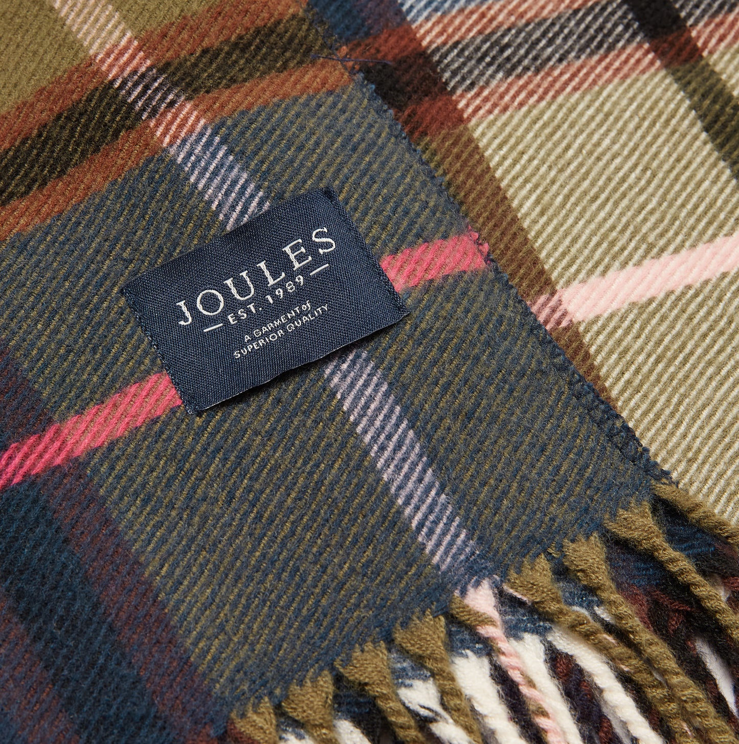 Joules LANGTREE Womens Scarf Green Pink Check