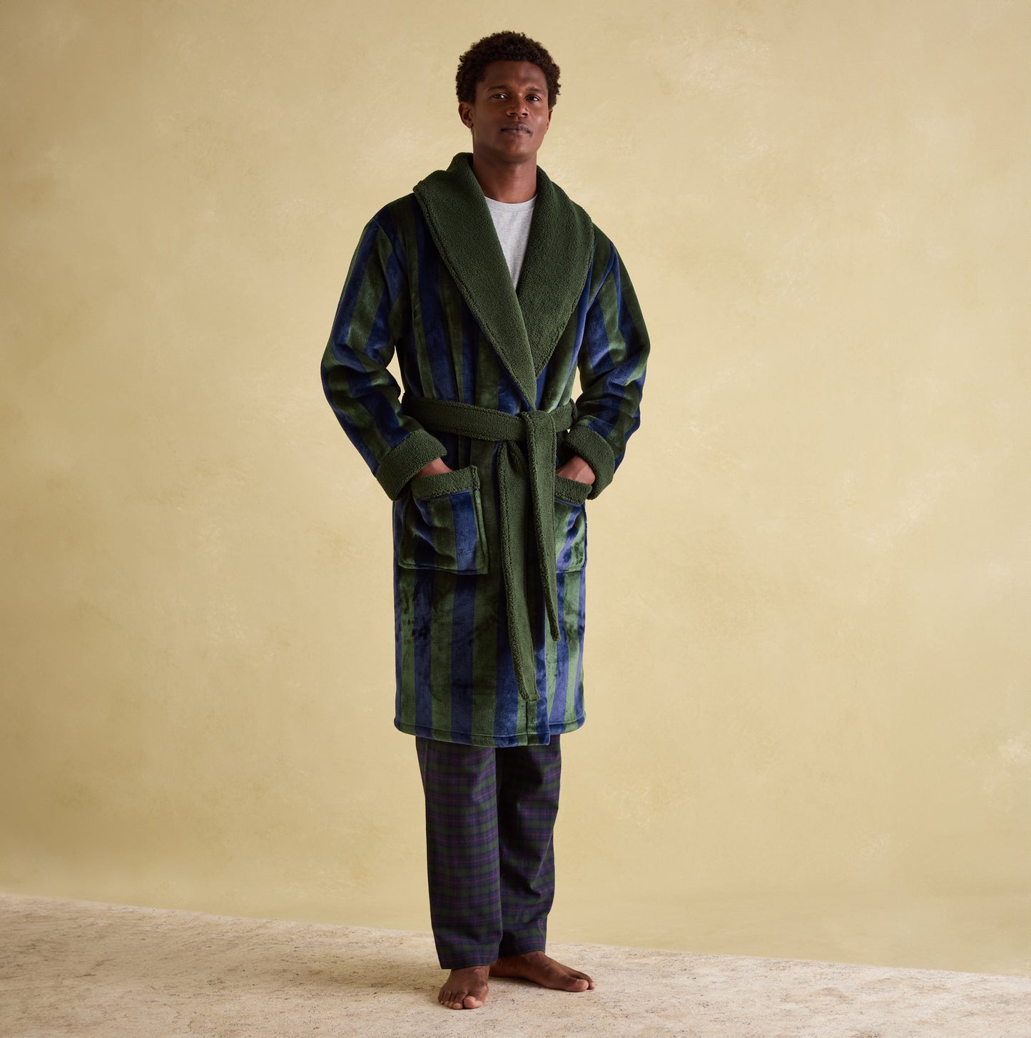 Joules MONTAGUE Mens Night Gown Navy Green Stripe